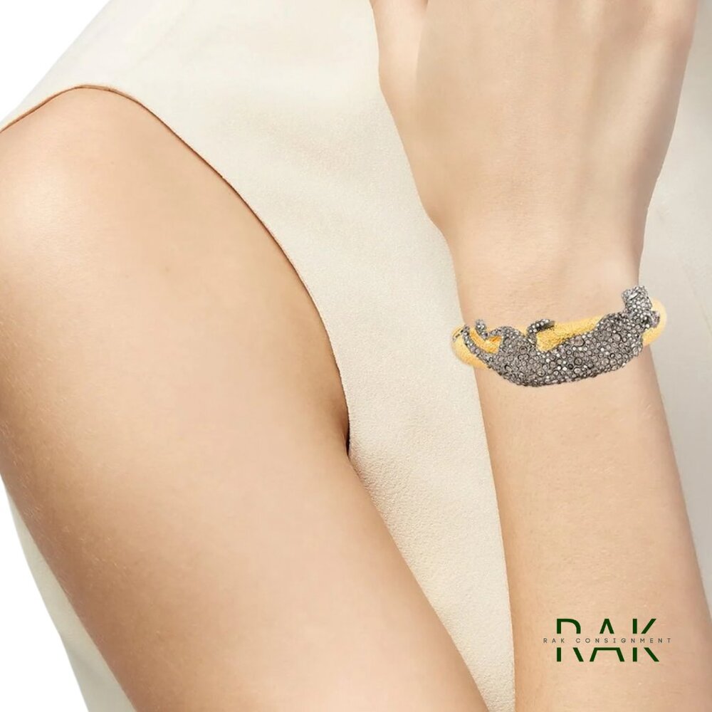ALEXIS BITTAR "Siyabona" Panther Pave Crystal Gold-Plated Hinged Bangle - Picture 5 of 6
